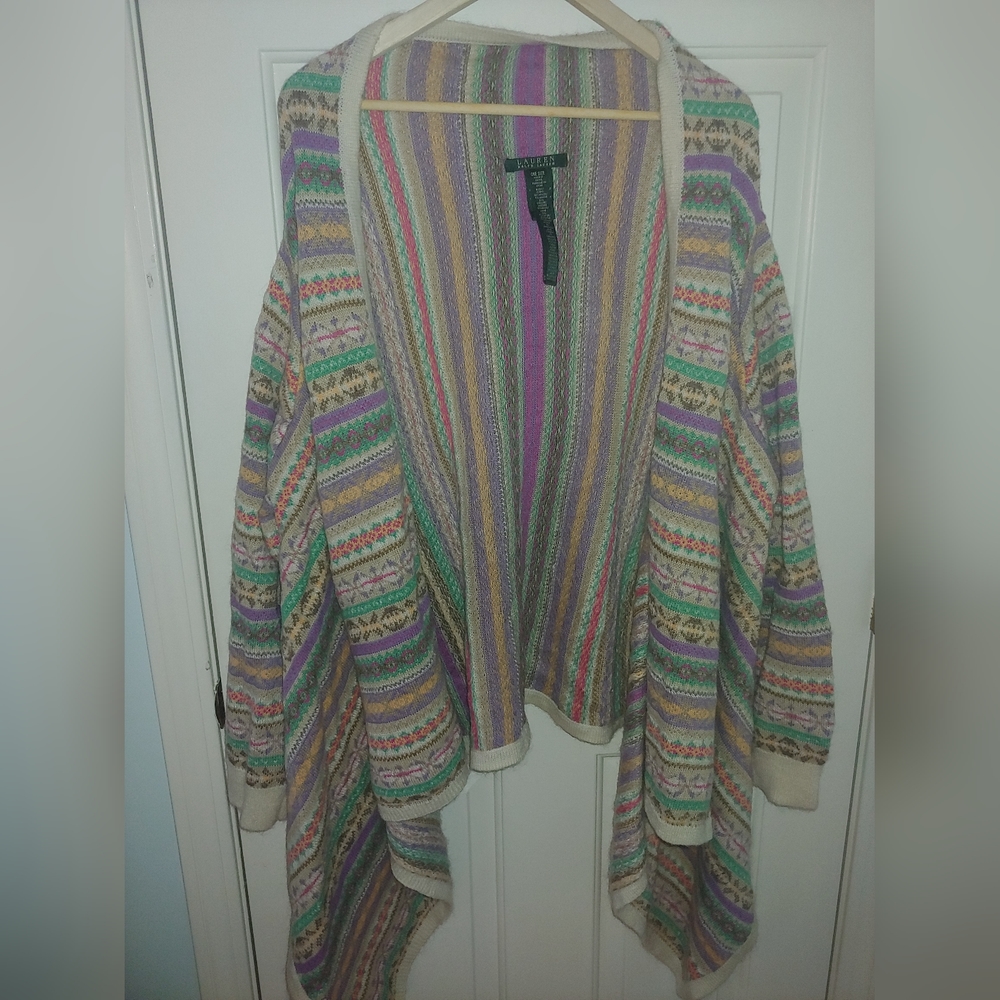 EUC Plus LAUREN Ralph Lauren Open Front Handkerchief Hem Cardigan Sweater – OS